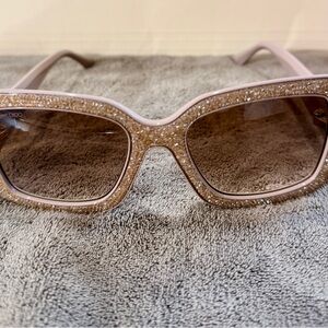 Jimmy Choo Nude Glitter Square Sunglasses with Brown Lenses